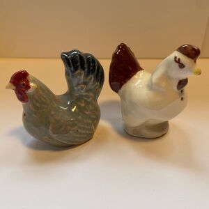 Ceramic Chicken Figurine Set - Blue and White Salt and Pepper, Table Decor